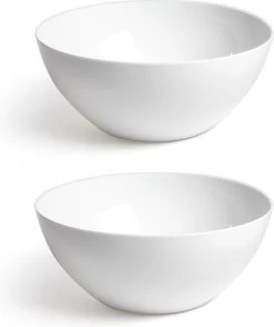Set Van 2x Stuks Grote Salade/fruit/brood Serveerschaal/sla Bak In Het Wit 26.5 Cm - Schalen/kommen Van Kunstsof - Keukenbenodigdheden