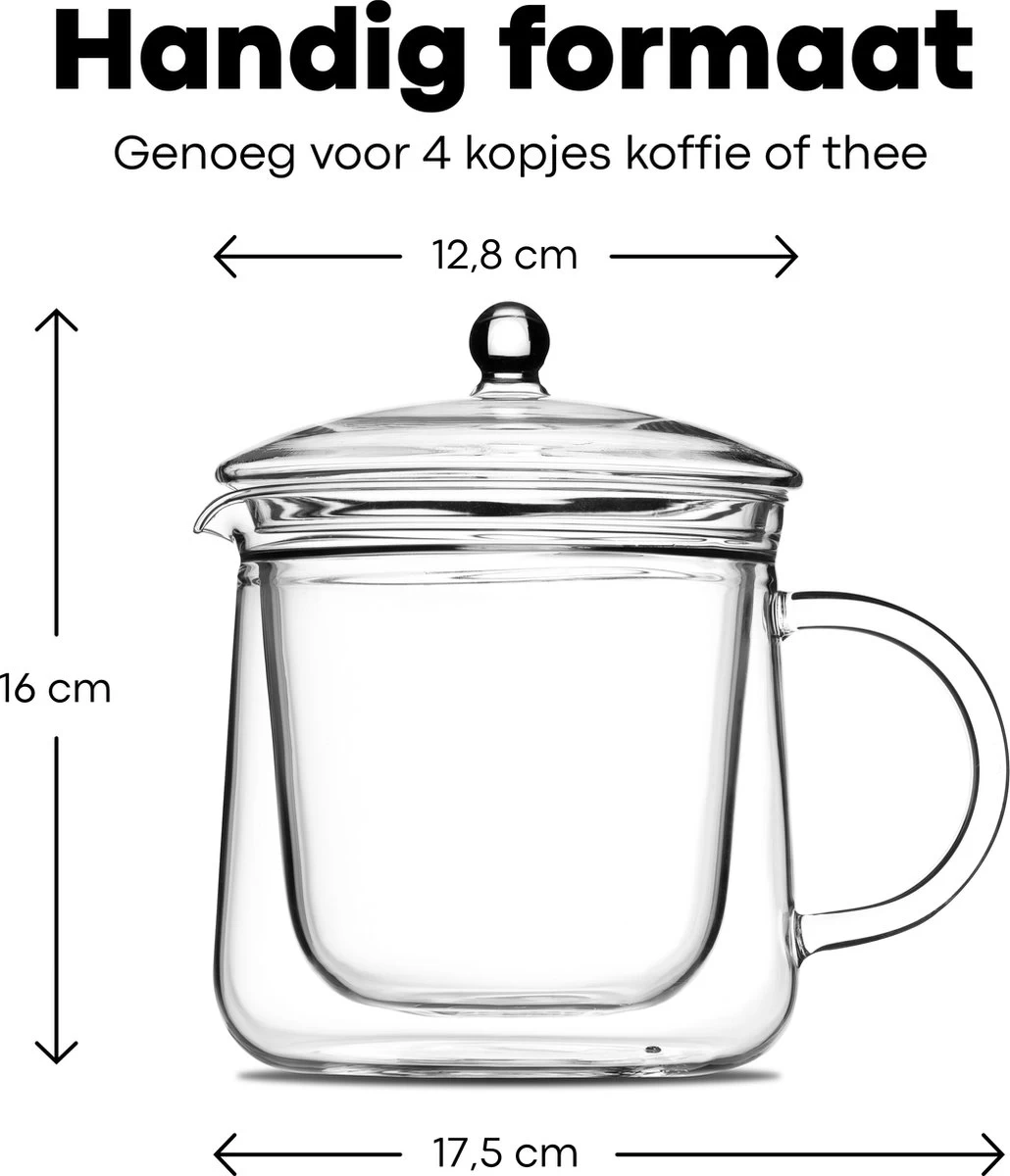 Vatten® Premium Glazen Theepot - 700ml - Dubbelwandig - Anti-drup - Transparant 2 Vatten® Premium Glazen Theepot - 700ml - Dubbelwandig - Anti-drup - Transparant - Afbeelding 2