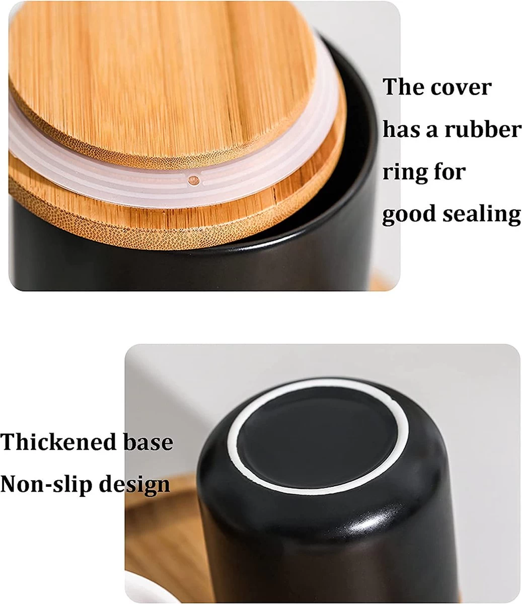 Voorraadpotten Keramiek - Suikerpot 3 Stuks - Deksel Bamboe - Luchtdict Voorraadbussen Potten - Zwart 3 Voorraadpotten Keramiek - Suikerpot 3 Stuks - Deksel Bamboe - Luchtdict Voorraadbussen Potten - Zwart - Afbeelding 3
