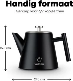 Vatten® - Premium RVS Theepot - Incl. RVS Theefilter - 1L - Zwart - Dubbelwandig -Korting Op Tafelgerei 1077x1200