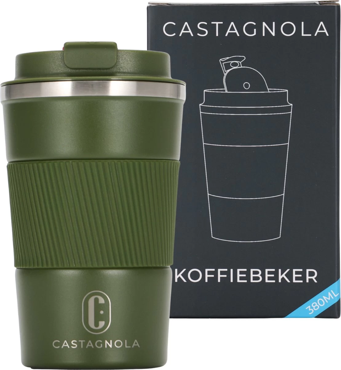 Castagnola Design RVS Koffiebeker To Go - Groen - 380ml - Thermosbeker - Theebeker 1 Castagnola Design RVS Koffiebeker To Go - Groen - 380ml - Thermosbeker - Theebeker