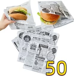Rainbecom - 50 Stuks - 19 X 17 Cm - Hamburger Zakje Papier - Vetvrij Papier - Papieren Zak Voor Sandwiches - Krant