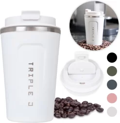 Triple J® Koffiebeker To Go - Thermosbeker - BPA & Lekvrij - 380ml - Wit