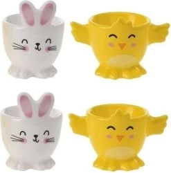 Merkloos 4x Witte Paashaas En Gele Kuiken Eierdopjes 7 Cm - Paasdecoratie/Paasontbijt -Korting Op Tafelgerei 1186x1200 5