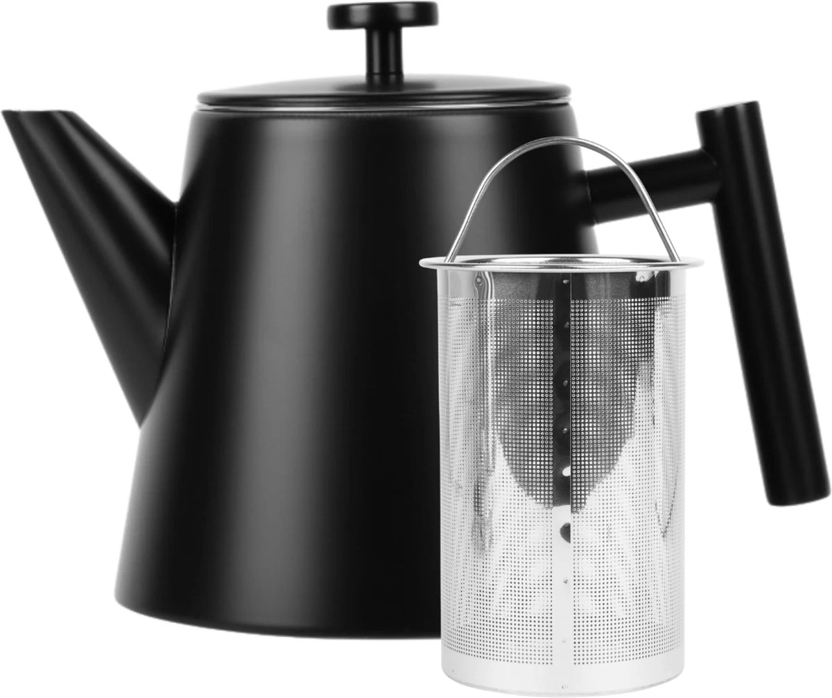 Castagnola Theepot Met Filter – Theekan – Theepot Dubbelwandig – Theepot Roestvrijstaal – Hoogwaardig RVS – 1 Liter – 5 Kopjes Thee – Zwart 1 Castagnola Theepot Met Filter – Theekan – Theepot Dubbelwandig – Theepot Roestvrijstaal – Hoogwaardig RVS – 1 Liter – 5 Kopjes Thee – Zwart