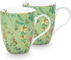 Pip Studio Jolie Groen - Set 2 Mokken - Flowers Large 350ml