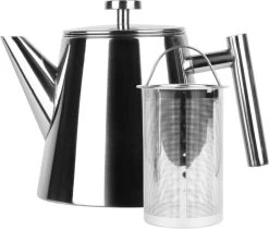 Castagnola Theepot Met Filter – Theekan – Theepot Dubbelwandig – Theepot Roestvrijstaal – Hoogwaardig RVS – 1 Liter – 5 Kopjes Thee – Zilver Glans