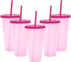 Herbruikbare Bekers Met Rietje En Deksel Van Plastic – Starbucks Design – Drinkbekers Met Rietje – Kleur Veranderende Beker – 5 Pack