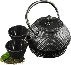 SakuraTea - Theepot Set - 4-delig - Gietijzer - Zwart - 0.8L - 2 Kopjes (100ml) -Korting Op Tafelgerei 1200x1086 2