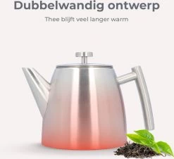 Vaja® Theepot Camille Met Filter - Zilver - 1.0L - RVS Dubbelwandig - Theekan -Korting Op Tafelgerei 1200x1099 3