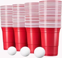 Merkloos Beerpong - 50 Stuk(s) - Red Cups Inc. 3 Ballen - Beerpong Drankspel - Plastic Bekers - Beer Pong