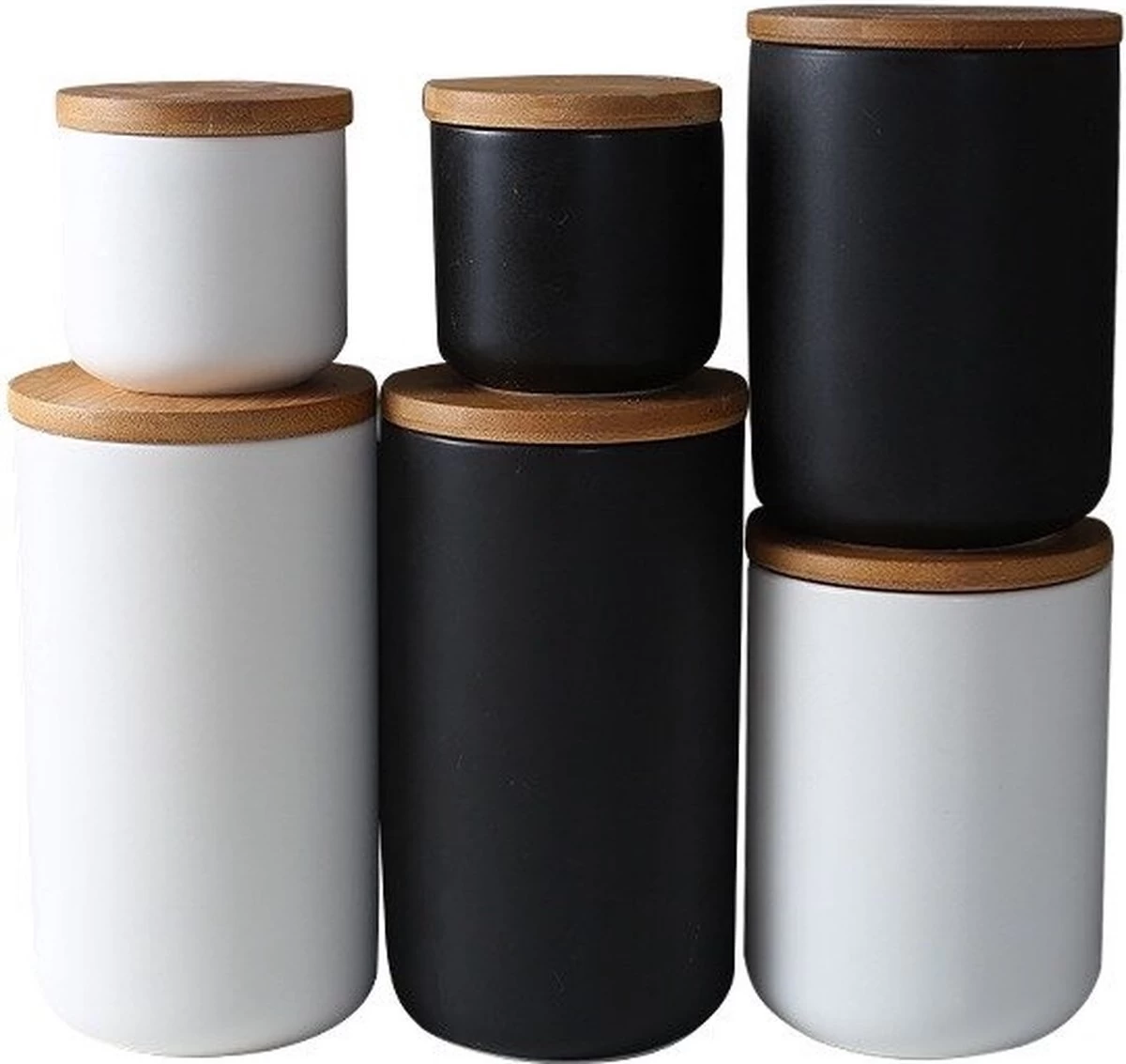Voorraadpotten Keramiek - Suikerpot 3 Stuks - Deksel Bamboe - Luchtdict Voorraadbussen Potten - Zwart 2 Voorraadpotten Keramiek - Suikerpot 3 Stuks - Deksel Bamboe - Luchtdict Voorraadbussen Potten - Zwart - Afbeelding 2
