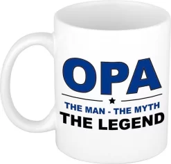 Opa The Man The Myth The Legend Cadeau Mok / Beker Wit - 300 Ml - Verjaardag - Kado Koffiemok / Theebeker