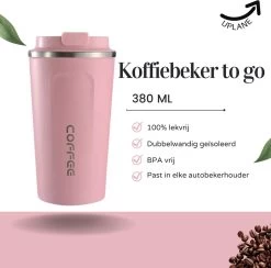 Thermosbeker - Koffiebeker To Go - Travel Mug - Dubbelwandig, RVS & Lekvrij - Thermosbeker Koffie - 380 ML – Roze -Korting Op Tafelgerei 1200x1184 2