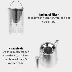 Castagnola Theepot Met Filter – Theekan – Theepot Dubbelwandig – Theepot Roestvrijstaal – Hoogwaardig RVS – 1 Liter – 5 Kopjes Thee – Zilver 11 Castagnola Theepot Met Filter – Theekan – Theepot Dubbelwandig – Theepot Roestvrijstaal – Hoogwaardig RVS – 1 Liter – 5 Kopjes Thee – Zilver -Korting Op Tafelgerei 1200x1195 11