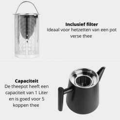 Castagnola Theepot Met Filter – Theekan – Theepot Dubbelwandig – Theepot Roestvrijstaal – Hoogwaardig RVS – 1 Liter – 5 Kopjes Thee – Zwart 13 Castagnola Theepot Met Filter – Theekan – Theepot Dubbelwandig – Theepot Roestvrijstaal – Hoogwaardig RVS – 1 Liter – 5 Kopjes Thee – Zwart -Korting Op Tafelgerei 1200x1195 20