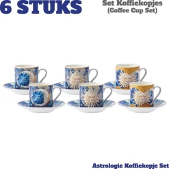 Karaca - Astrologisch Coffee Cup Set Voor 6 - Romantische Koffieliefhebbers - Espresso Mokken Set - Espresso Mok - Turkse Koffie - Valentijn Cadeau - Gift Box