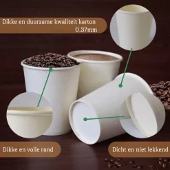 Drinkbeker Wit - Koffiebeker - Kartonnen Beker - 265ml - 100 Stuks - Wegwerpbeker - Papieren Beker - To-Go -Korting Op Tafelgerei 1200x1200 133