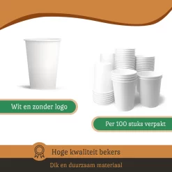 Drinkbeker Wit - Koffiebeker - Kartonnen Beker - 265ml - 100 Stuks - Wegwerpbeker - Papieren Beker - To-Go -Korting Op Tafelgerei 1200x1200 134