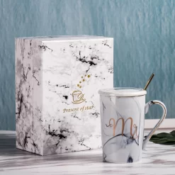 Merkloos Set Van 2 Mokken - Mok Set - Couple Mok - Koffiemok - Koffiebeker - Beker - Mokken En Bekers - Beker Met Lepel En Deksel - 400 Ml - Keramiek - Mr./Mrs. - Blauw/roze -Korting Op Tafelgerei 1200x1200 180