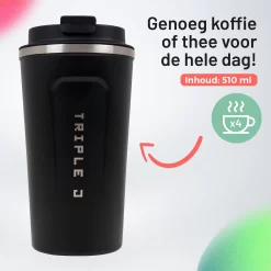 Triple J® Koffiebeker To Go - Thermosbeker - BPA & Lekvrij - 510ml - Zwart -Korting Op Tafelgerei 1200x1200 460