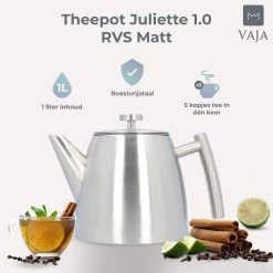 Vaja® Theepot Camille Met Filter - Zilver - 1.0L - RVS Dubbelwandig - Theekan -Korting Op Tafelgerei 1200x1200 640