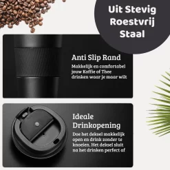 Mmoods Thermosbeker Voor Koffie En Thee 380ml - Koffiebeker To Go - Reisbeker Voor Auto - Herbruikbare Drinkfes Voor Warme En Koude Dranken - Ecologische Thermoskan Zwart Geschenk -Korting Op Tafelgerei 1200x1200 70