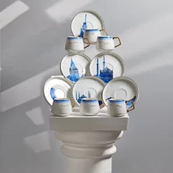 KARACA -ISTANBUL- 12 DELIGE- KOFFIEKOPJES VOOR 6 PERSONEN SET-Karaca Istanbul Set Van 12 Koffiekopjes 90 Ml- Moccamokken -espressokopjes Set Van Porselein, 6 Personen Robuuste Mokkatas, Porselein