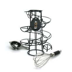 EGGY - Eierhouder - Eierrek Metaal Zwart - Eierrekje - Eierdoos - Eiermand - Eierschaal - Eieren Bewaren Incl. Garde En Eierscheider