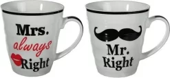 Mr Right En Mrs Always Right Beker Set Voor Hem En Haar - Cadeau Set/gift Set - Huwelijk/Bruiloft/Valentijnsdag