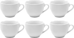 Merkloos Koffie Kopjes – Koffiekopjes – Koffiemokken – Cappuccino – Set Van 6 – Porselein – 250 Ml – Wit