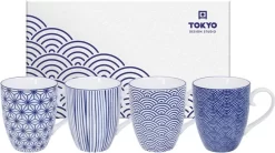 Tokyo Design Studio - Nippon Blue - Set Van 4 Mokken 380 Ml - Verpakt In Luxe Geschenkdoos