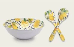 Arca Italy - Saladeschaal Met Bestek - 100% Melamine - Vaatwasbestendig - 30 Cm - Lemon Collectie