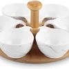 Hapjes Tapas Draaiplateau Hout Met Wit Melamine Schaaltjes - Serveerplank Borrelplank