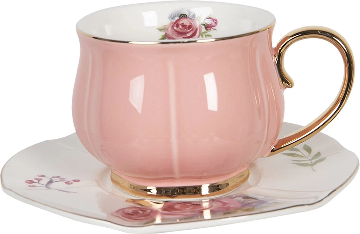 Clayre & Eef Kop En Schotel Set Van 6 250 Ml Meerkleurig Porselein Rond Bloemen Servies Cadeau Voor Haar Cappuccino 2 Clayre & Eef Kop En Schotel Set Van 6 250 Ml Meerkleurig Porselein Rond Bloemen Servies Cadeau Voor Haar Cappuccino - Afbeelding 2