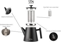 VDN RVS Theepot Dubbelwandig Met Filter - Zwarte Theekan 1 Liter - 902 -Korting Op Tafelgerei 1200x820