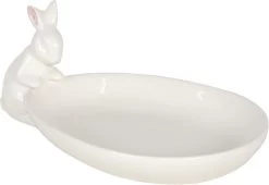 Clayre & Eef Serveerschaal 20x13x8 Cm Wit Keramiek Ovaal Konijn Presenteerschaal Dienblad Decoratie Schaal