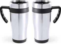 Carson 2x Stuks RVS Thermosbeker/warmhoud Koffiebekers Zwart 500 Ml - Isoleerbekers/reisbekers