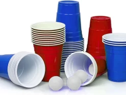 Merkloos Beerpong - 50 Stuk(s) Blue Cups & Red Cups Inc. 3 Ballen - Beerpong Drankspel - Plastic Bekers