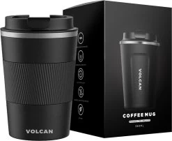 Volcan RVS Koffiebeker To Go Met Sleeve - Thermosbeker - Theebeker - Coffee - Zwart