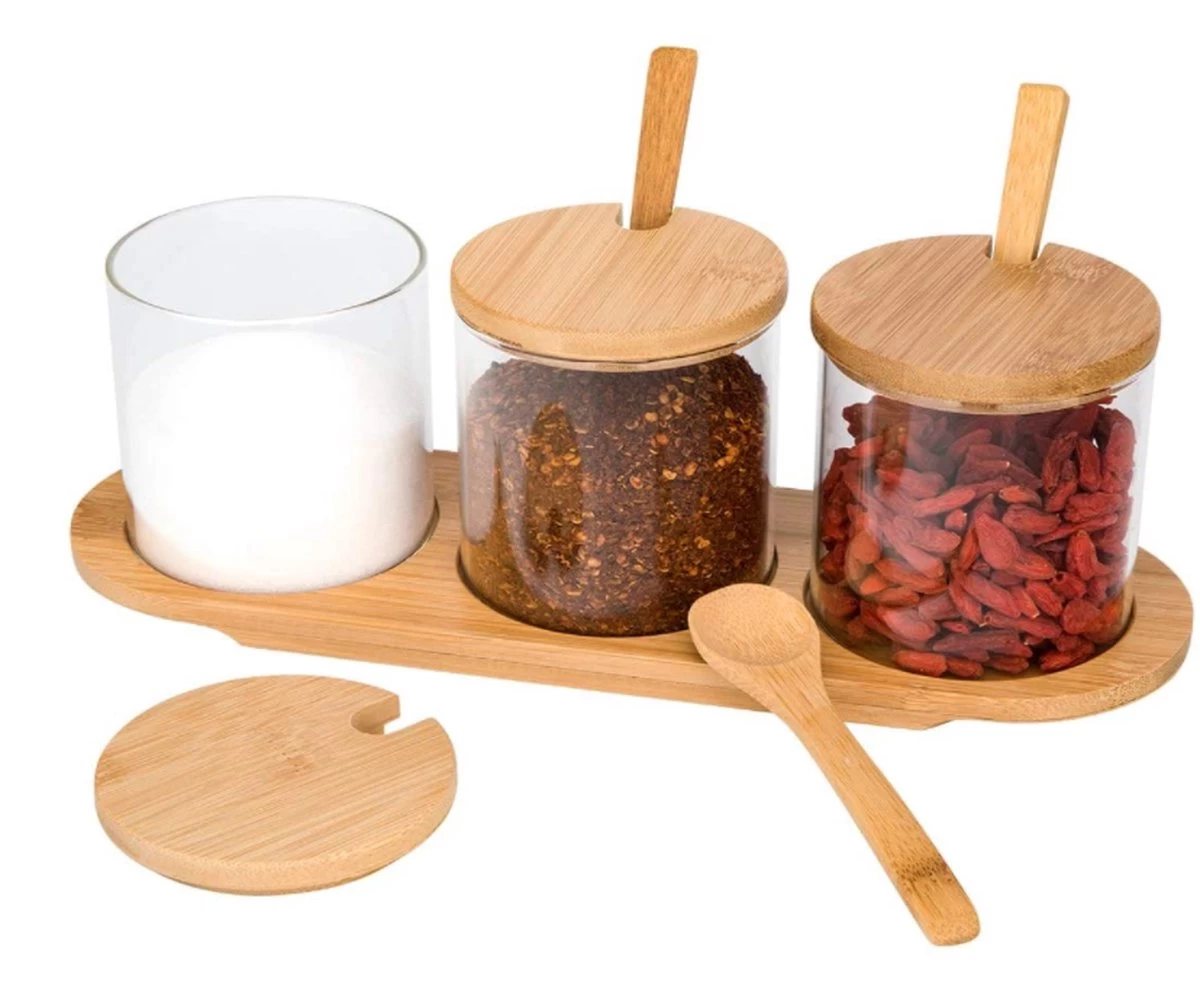 Suikerpot Met Deksel - Suikerbus - Vooraadpotten Glas En Hout - Voro Serveren Koffie & Thee - Set Van 3 1 Suikerpot Met Deksel - Suikerbus - Vooraadpotten Glas En Hout - Voro Serveren Koffie & Thee - Set Van 3