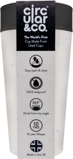 Circular & Co - Travel Mug - Koffiebeker To Go - Coffee To Go Beker - 340 Ml - Crème - Zwart - 12oz - Duurzaam