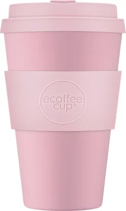 Ecoffee Cup Local Fluff PLA - Koffiebeker To Go 400 Ml - Roze Siliconen