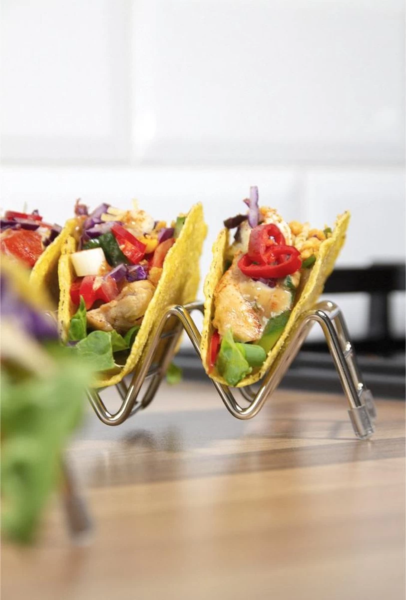 Krumble Taco Houder - Taco En Tortilla Houder Voor 4 Stuks - Serveerschalen - Koken & Tafelen - Kookgerei - Snack- & Tappasschalen - Metaal - Zilver 5 Krumble Taco Houder - Taco En Tortilla Houder Voor 4 Stuks - Serveerschalen - Koken & Tafelen - Kookgerei - Snack- & Tappasschalen - Metaal - Zilver - Afbeelding 5