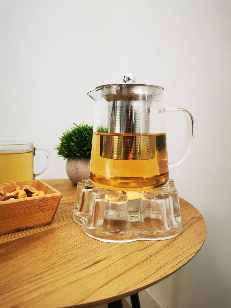 Glazen Theepot Met RVS Theefilter / Theezeef Inclusief Warmhouder ( Rechaud ) - Theelichthouder - Koffie Thee Coffee Tea Maker Luxe 1 Glazen Theepot Met RVS Theefilter / Theezeef Inclusief Warmhouder ( Rechaud ) - Theelichthouder - Koffie Thee Coffee Tea Maker Luxe